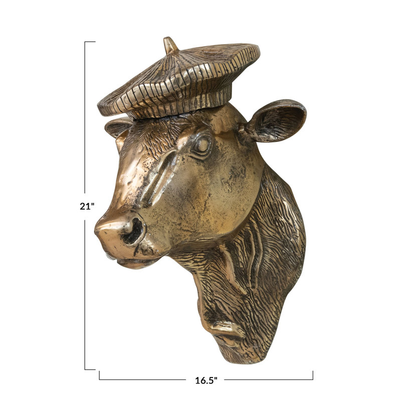 Tête de vache en fonte d'aluminium avec béret