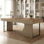 Bureau rectangulaire à 3 tiroirs Burlywood + beige + bois manufacturé noir + acier au carbone-1749180788