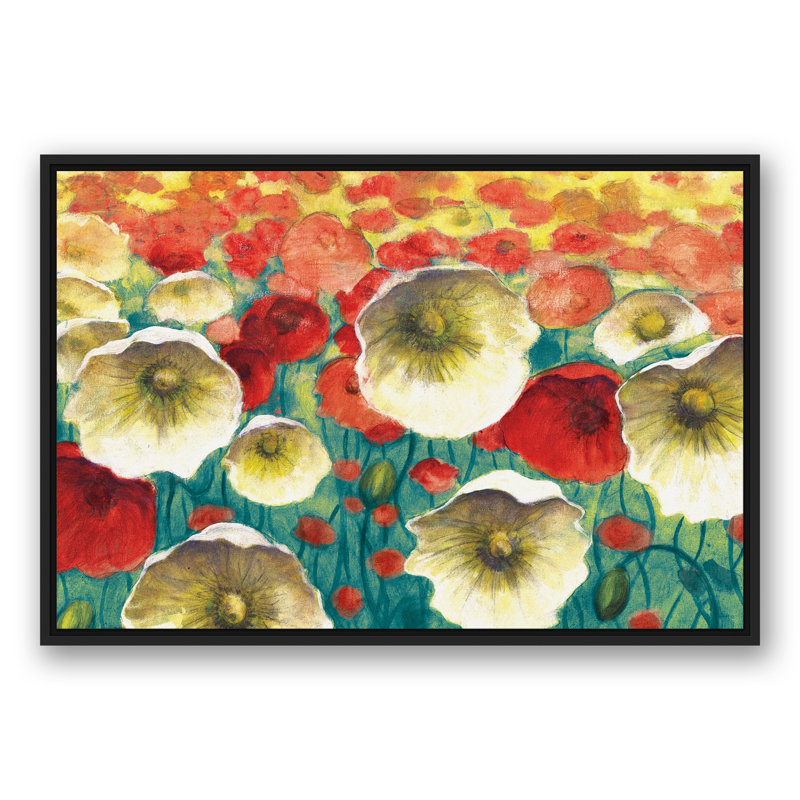 Poppies - Print on Canvas, 24" H x 36" W, Black Framed
