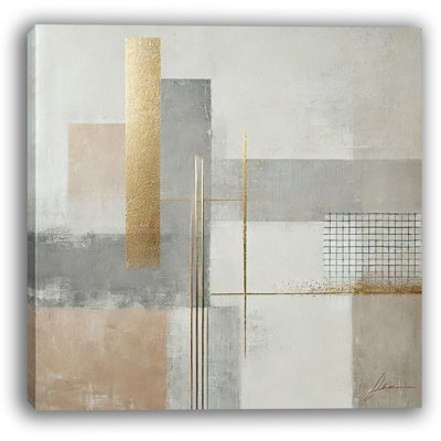 Linear Luxe: Gold and Neutral Abstract Canvas Print