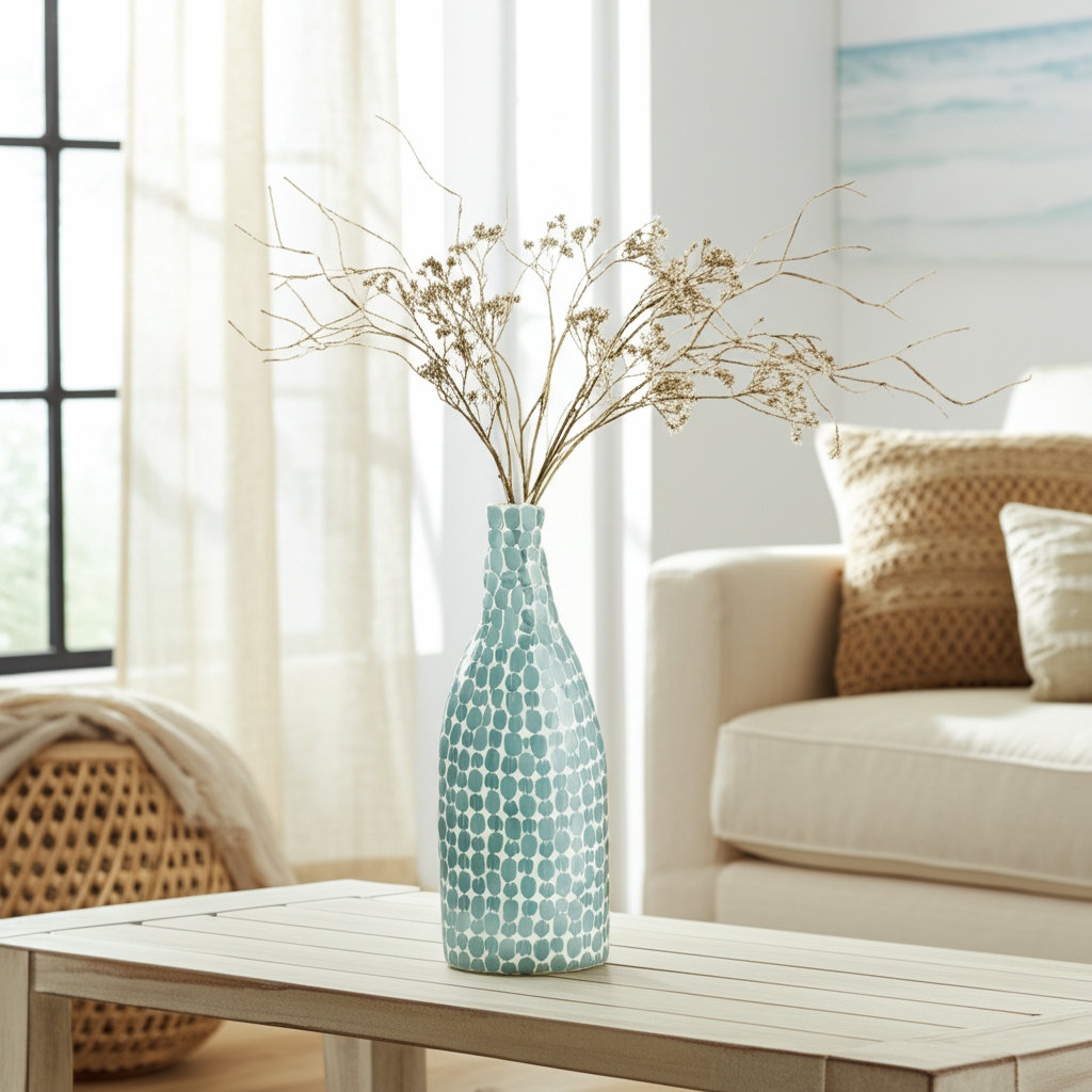 Hatto Textured Glass Vase with Circular Raised Pattern and Narrow Neck for Decorative Display and Modern Accent Styling in Living Room or Entryway Shelf Decor Dovecove 