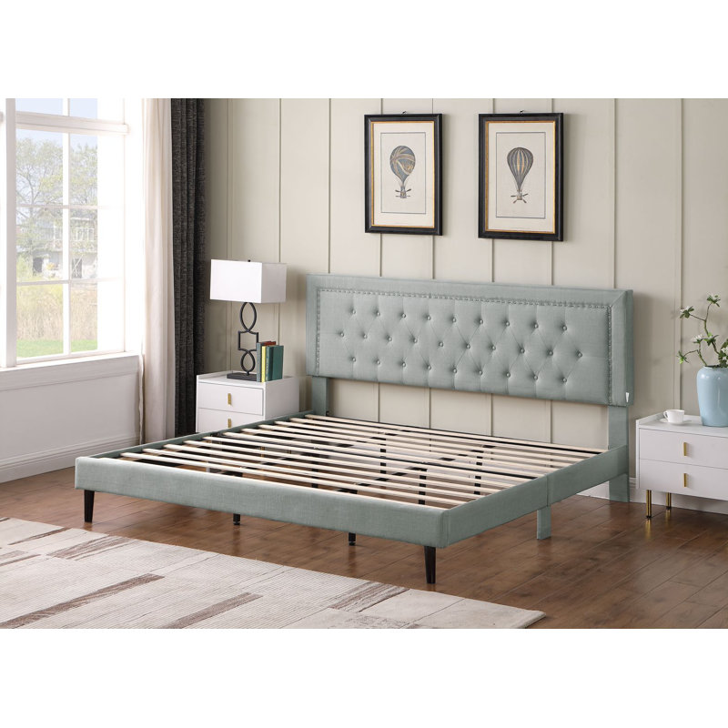 Cianciolo Upholstered Wingback Bed, Gray, King