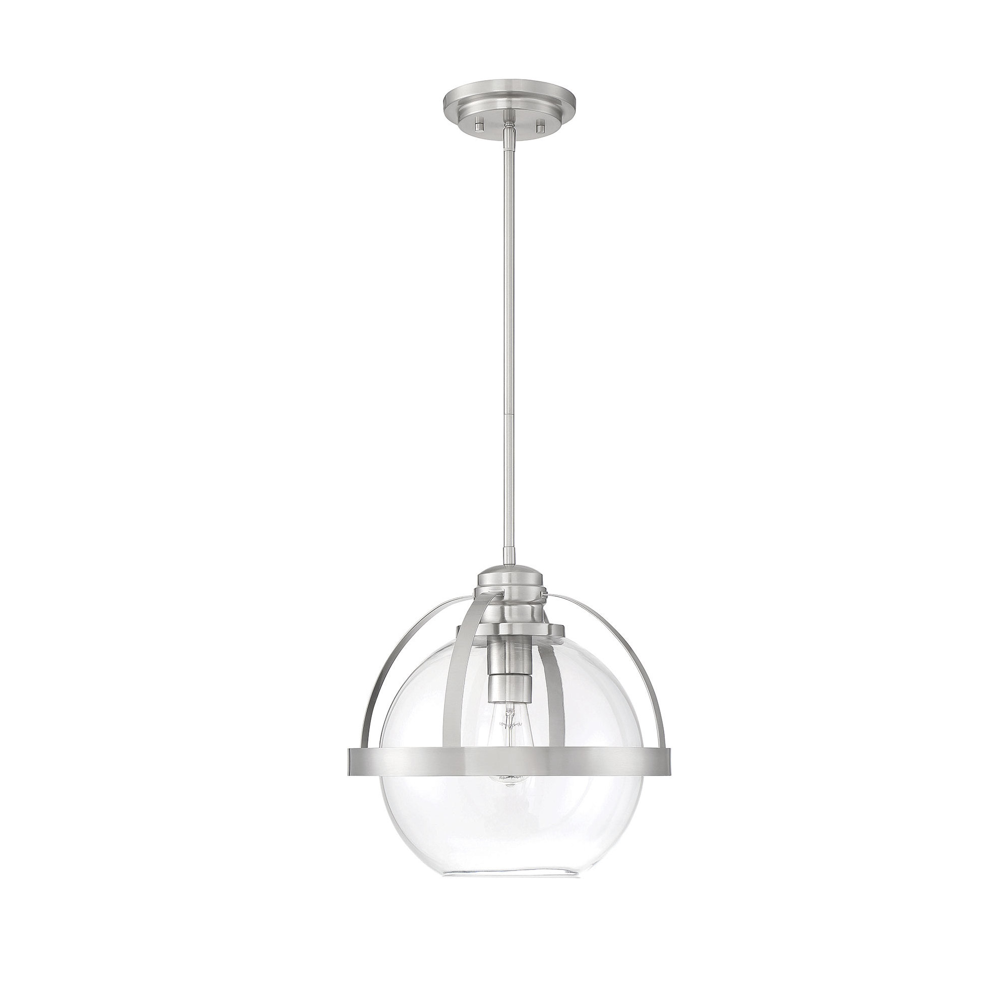 Single Light Glass Dimmable Pendant, Satin Nickel