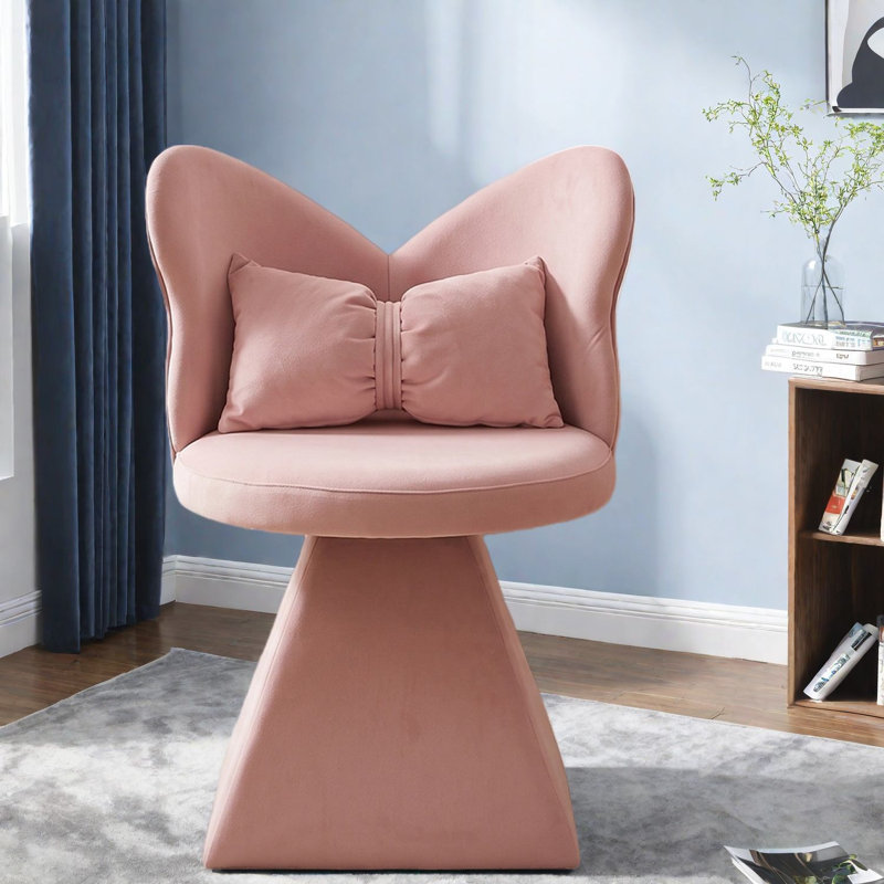 Chaises d'appoint pivotantes Modern 360, dossier papillon en chenille rose pour meuble-lavabo