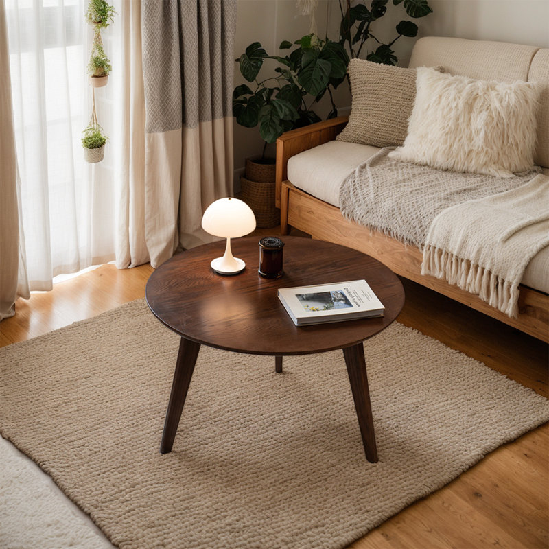 Mini table basse en bois de chêne massif de 23,6 po Katsikis, bureau avec plateau en bois et table d'appoint ronde