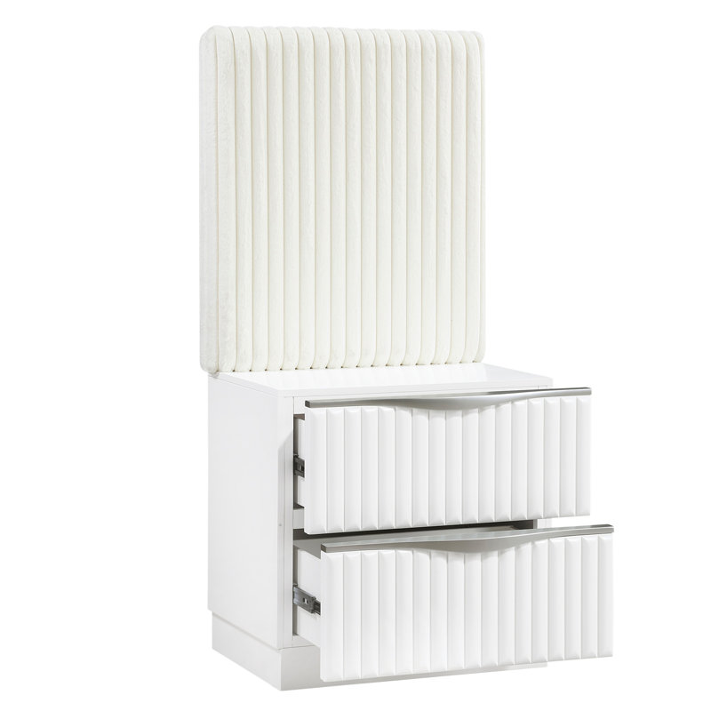 Ensemble de lit luxueux 5 pièces à finition blanche perle luxueuse, Très grand lit
