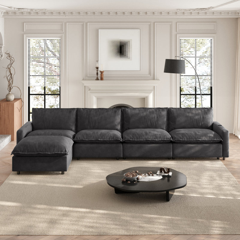 5-Piece Modular Linen L-Shaped Power Reclining Sectional With Zero-Gravity And Heated Seats, Gray Linen