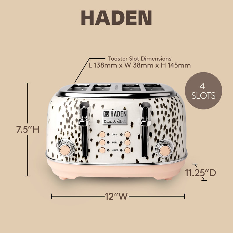 Haden Margate Poodle & Blonde Stainless Steel 4 Slice Toaster with Wide Slots
