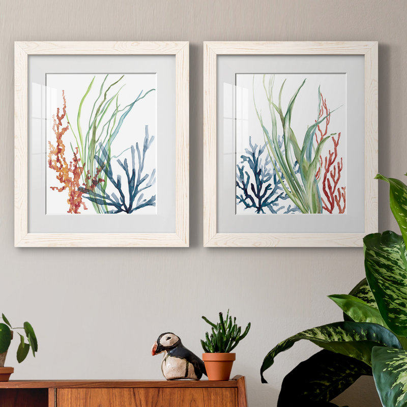 Océan jardin I - ensemble de 2 reproductions d'art, Impression encadrée avec passe-partout, H 20 po x l 17 po, Blanc