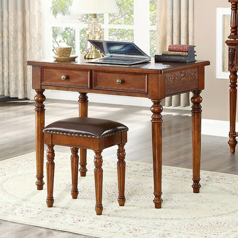 Brown Rectangular Solid Wood  desk, 30.71" H x 37.4" W x 21.65" D