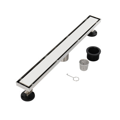 FINE FIXTURES Stainless Steel 18 inch Linear Shower Drain with Hair Trap and Tile Insert & Grate 2-in-1 Design