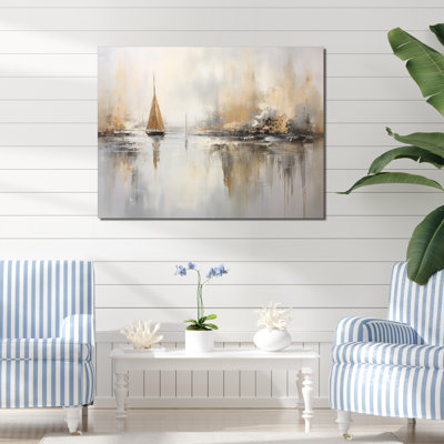 «Bold Beige and Gold Coastal Skyline I», reproduction sur toile