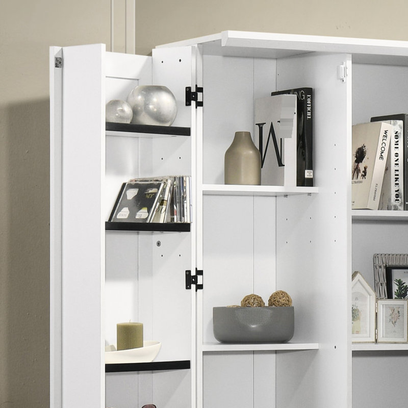 Armoire blanche de 35 pouces de large avec rangement pivotant, conception de porte encadrée, 3 tablettes de chaque côté, 2 tablettes réglables, porte de rangement en bois à panneau arrière avec accès par câble de 35 po de largeur, portes, par gestion inférieure