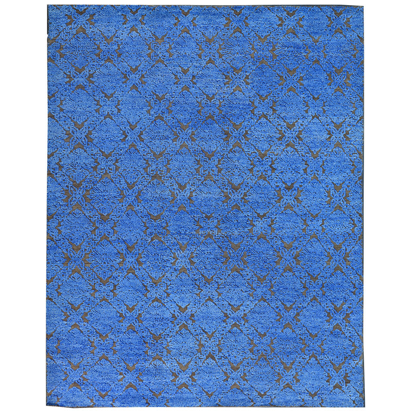 Wool Moroccan Area Rug in Blue, Rectangle 8' x 10'