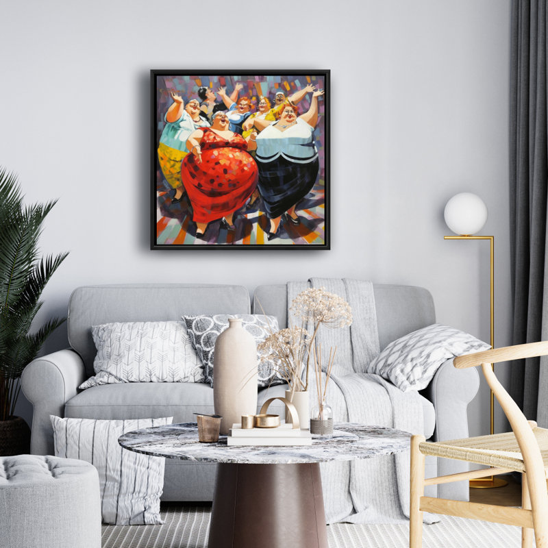«Cheerful Women», toile abstraite encadrée - Décoration de chambre à coucher, H 25,25 po x l 25,25 po
