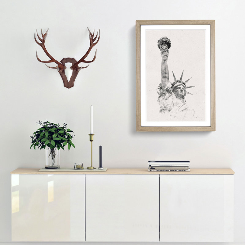 Statue of Liberty in New York City Abstract - Picture Frame Graphic Art Print, 63cm H x 45cm W x 2cm D, Oak Framed