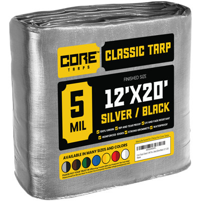 Classic 5 Mil 12' X 20', Silver/Black, Tarpaulin Cover, Waterproof, UV Resistant, Rip and Tear Proof, Poly Tarp with Reinforced Edges for Roof, Patio, Pool Cover, Boat