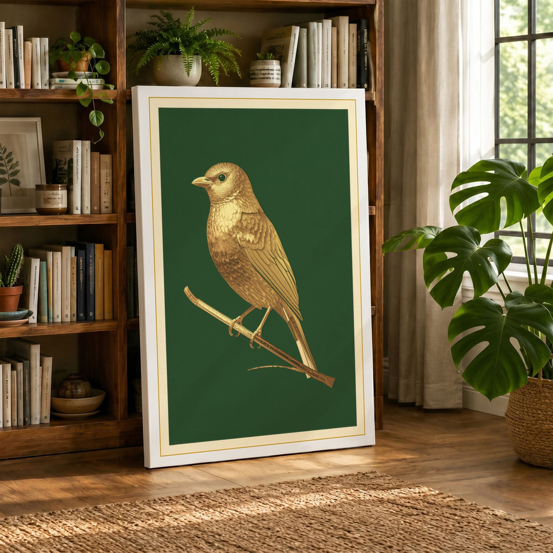 Perched Songbird Botanical Canvas Art Print
