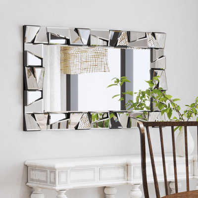 Grand miroir de salon pour le décor, miroirs muraux décoratifs modernes de 44 po x 24 po avec cadre en verre inégal, miroir élégant rectangulaire avec bord biseauté en verre pour l'entrée, la salle à manger, la chambre à coucher