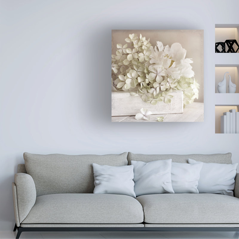 White Flower Book Canvas Art with Wooden Frame, 14" x 14"