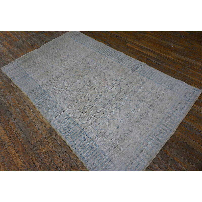 Faded Decorative Light Ivory Color Antique Small Cotton Agra Rug