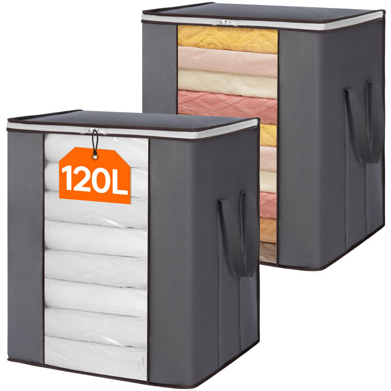 120l Extra Large Blanket Storage Bags, Foldable Comforter Storage With Reinforced Handles, Clothes Storage Containers For King Comforter, Bedding, Pillow, Sheet, Storage Bin With Lids 2 Pack