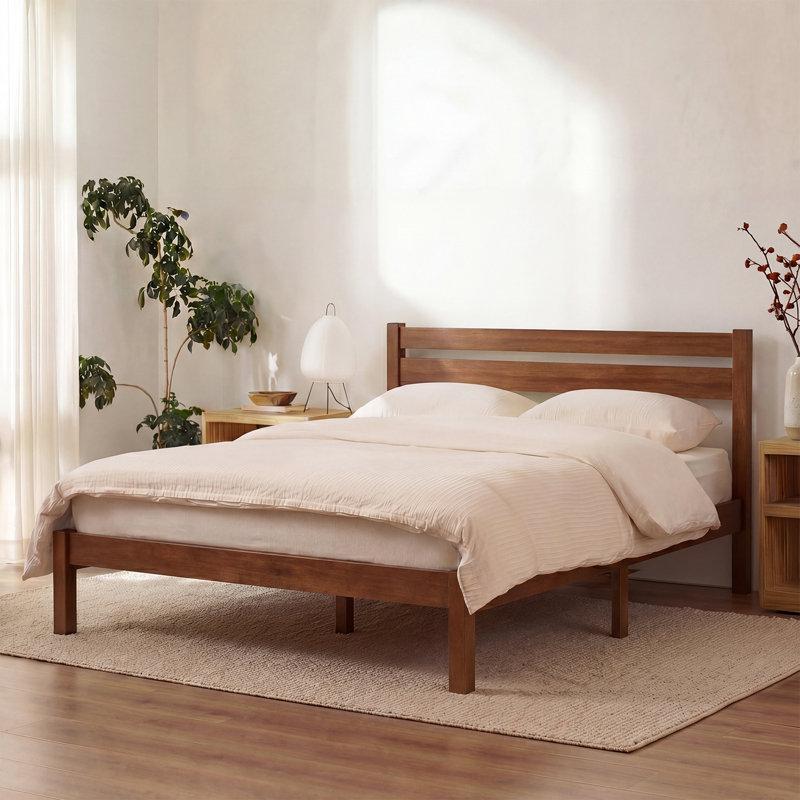 Lit plateforme classique en bois massif, finition, aucun sommier requis, assemblage facile, Cerisier, Grand lit