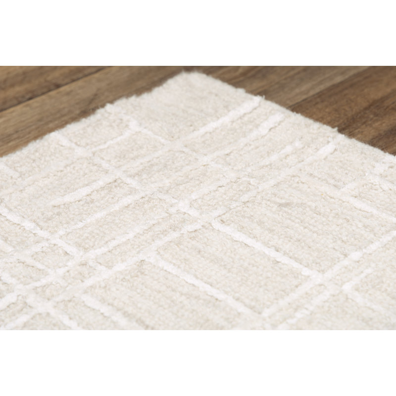 Tapis ivoire en laine touffeté à la main à motif géométrique Kaddy, Rectangle 8 pi 9 po x 11 pi 9 po