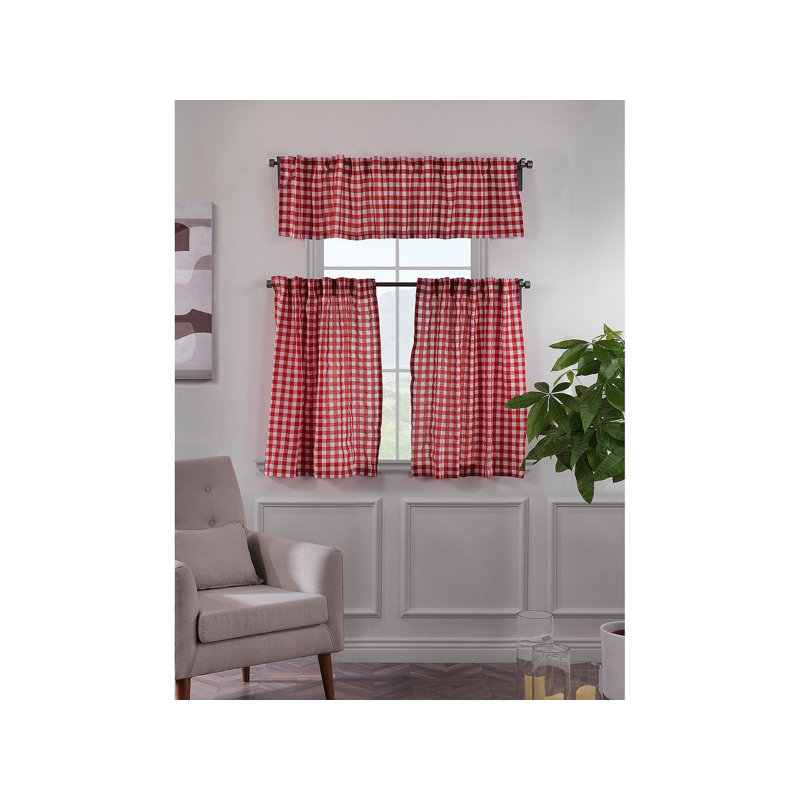  Rideau de cuisine Gingham, Rouge / Blanc, L 50 po x L 24 po