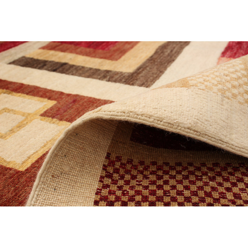 Tapis unique en laine noué à la main style Chobi des années 2010 de 6 pi 7 po x 10 pi 5 po rouge foncé Puck