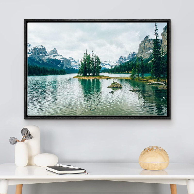 Nature, paysage, hiver, pin, forêt, montagne, lac, H 16 po x l 24 po x P 1,5 po, Cadre noir