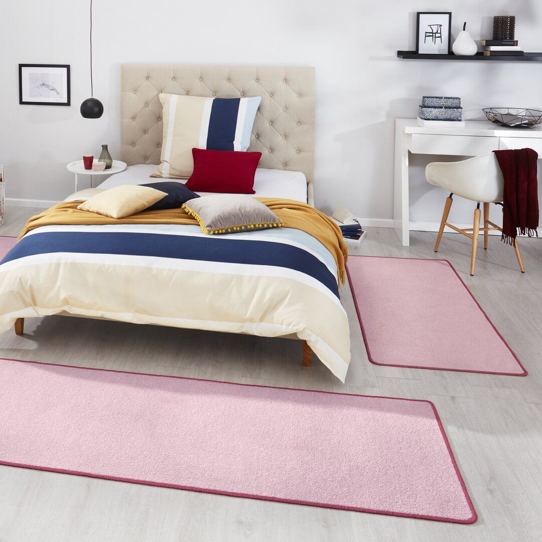 Fancy Bettumrandung 3-teilig - Bettvorleger Teppichläufer Kurzflor Läufer für Schlafzimmer - Rosa