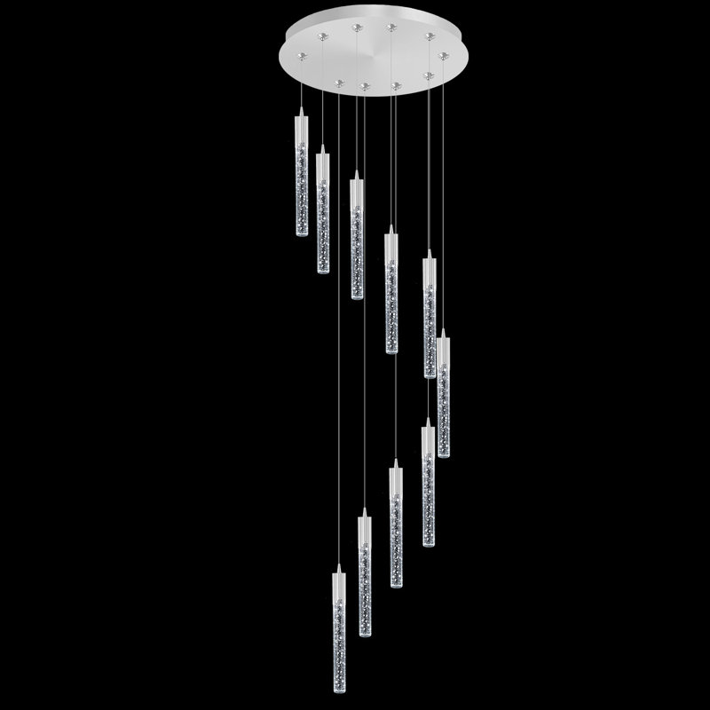Azria 10ft Long Attic Pendant Chandeliers 10-Light Silver Crystal with Bubble Pendant Light Dimmable