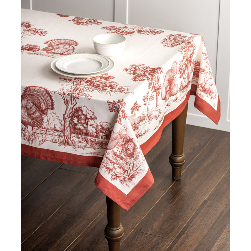 Floral 100% Cotton Square Christmas Tablecloth, 60" x 60", Red