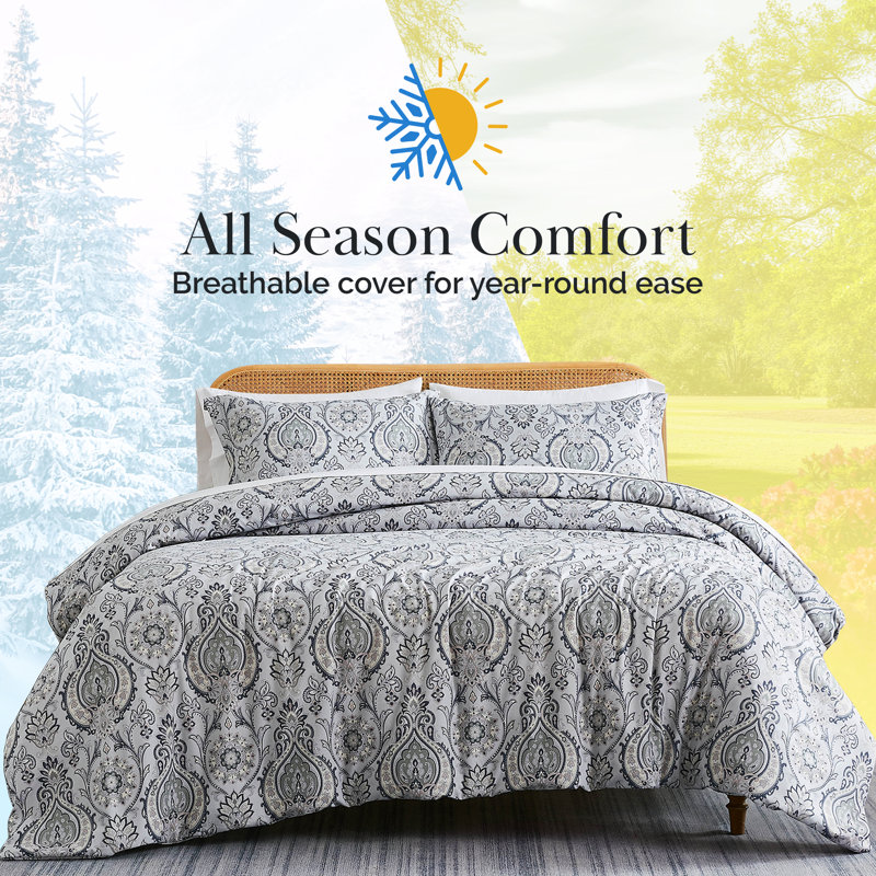 Boho Paisley Collection Microfiber Duvet Cover Set, Twin/Twin XL Duvet Cover + 1 Standard Sham, Gray