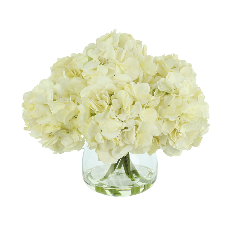 Hortensias dans un vase en verre, Blanc