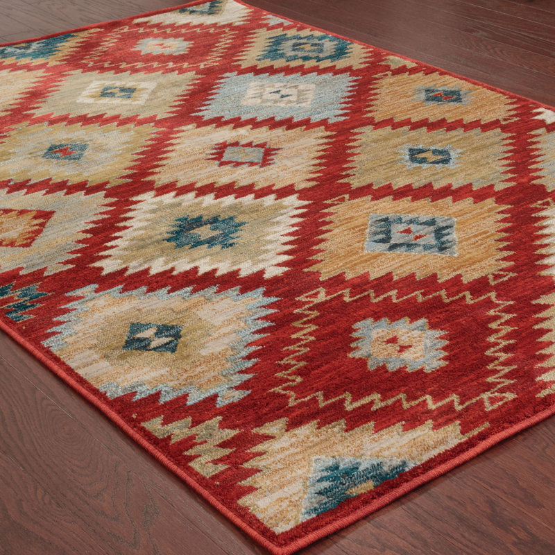 Tapis rouge / or Honaz Southwestern, Rectangle 9 pi 10 po x 12 pi 10 po