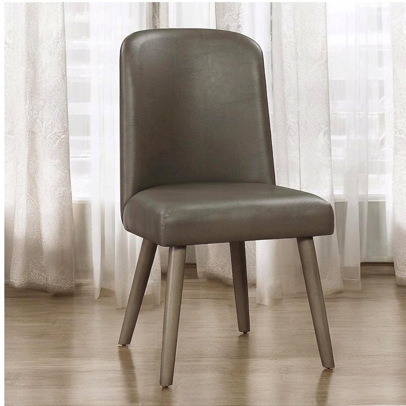 Chaise d'appoint en cuir synthétique Velen gris avec grain de bois de chêne gris (ensemble de deux pièces)