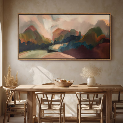 Grande toile murale encadrée, décor de paysage de montagne abstrait chaleureux - 60 po x 20 po, 60 po x 30 po