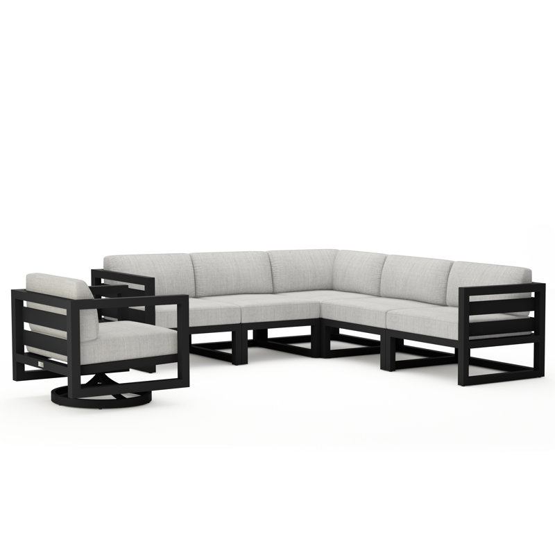 Avion 6 Piece Sectional Set With Swivel, Black, Cast Silver Sunbrella®