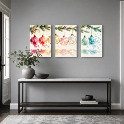 "Aquarelle", ensemble de 3 toiles de Noël suspendues au pin