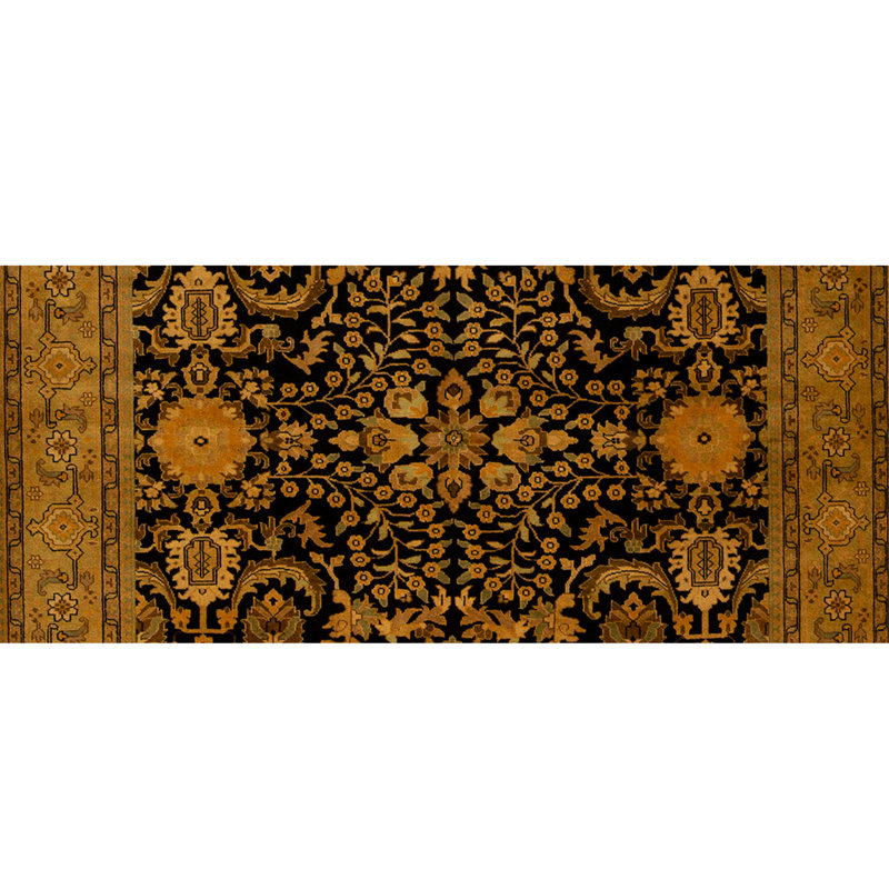 Tapis noir / brun en laine noué à la main de conception unique 6 pi 1 po x 8 pi 11 po