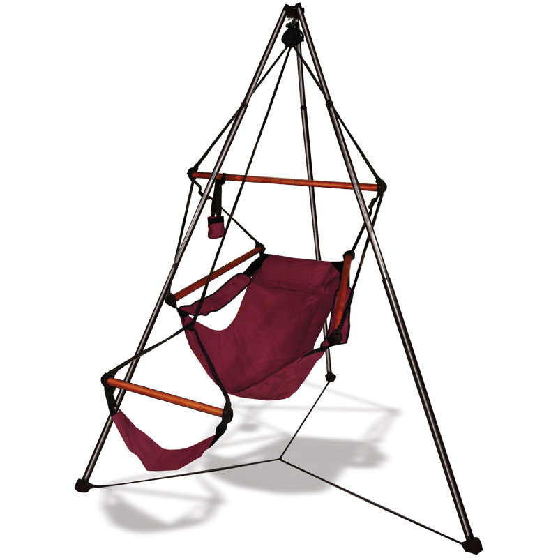 Chaise hamac en polyester avec support Bengal, Bourgogne, Bois