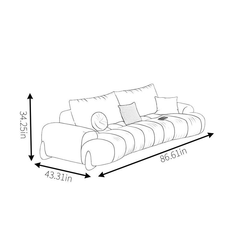 Canapé moderne simple, H 34,25 po x l 86,61 po x P 43,31 po