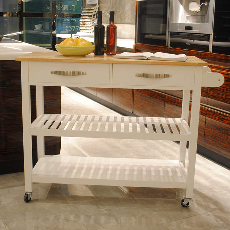Kitchen Island & Kitchen Cart, Rubber Wood Top, Mobile Kitchen Island With Two Lockable Wheels, Simple Design For Easy Storing And Fetching, Two Drawers Give Unique Storage For Special Utensil.