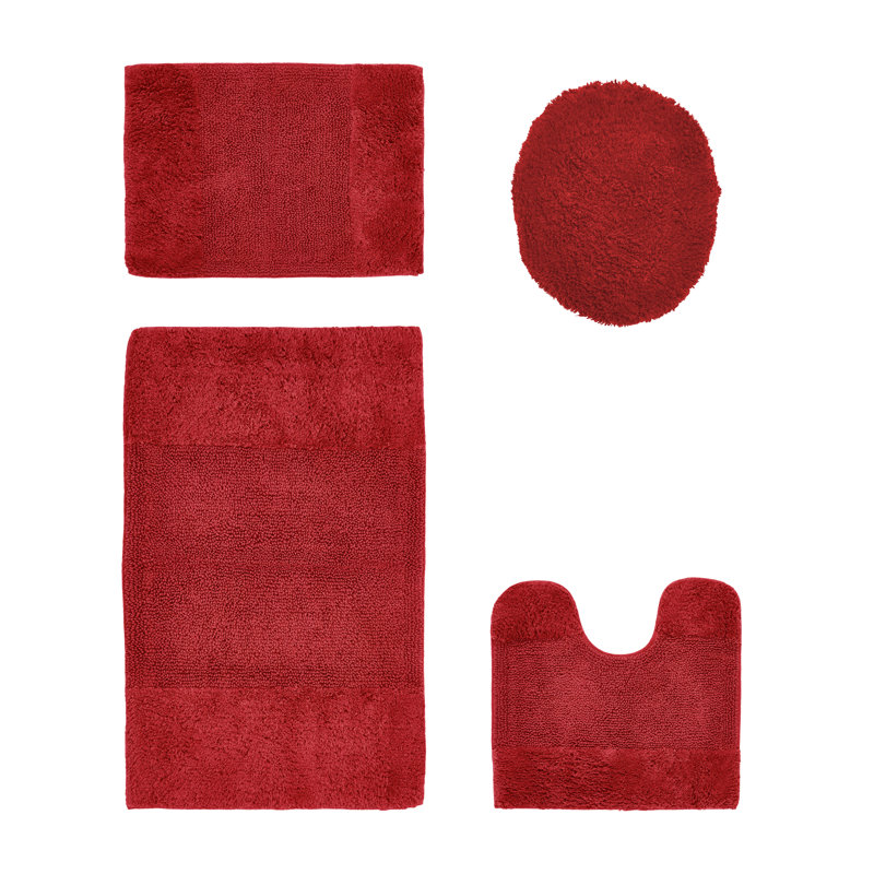 Ensemble de tapis pour salle de bain 100% coton 2155 GSM de qualité supérieure Granada, certifié OEKO-TEX®, envers en latex antidérapant, touffeté moelleux, super absorbant et lavable à la machine pour salle de bain, douche, baignoire et meuble-lavabo, rouge