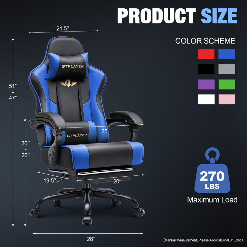 GTPLAYER PC & Racing Game Chair, Blue
