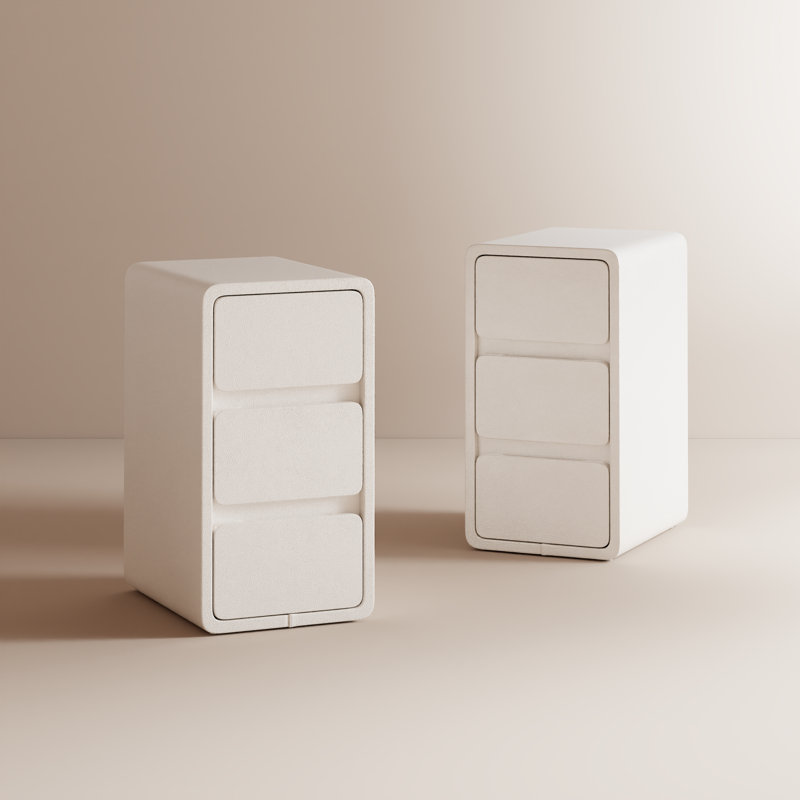 Solid Wood Core Leather Upholstered Nightstands - No Assembly,  Set Of 2, White