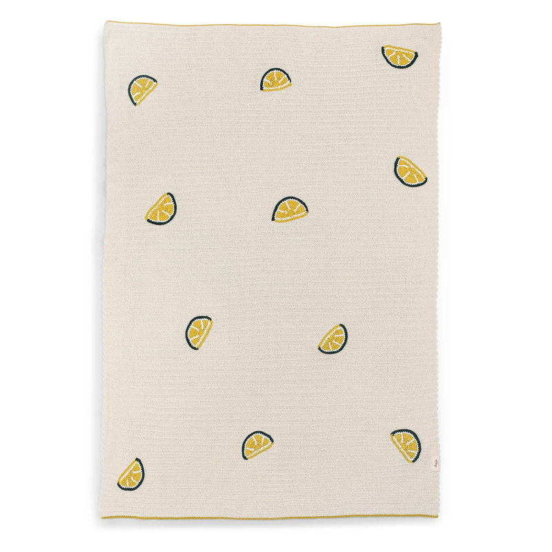 Clementine Lemon Embroidered Knit Baby Blanket