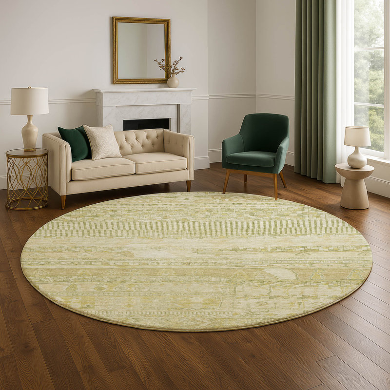 Premium Machine Washable Ashington AMF1835 Stripes Rug, Round 8'